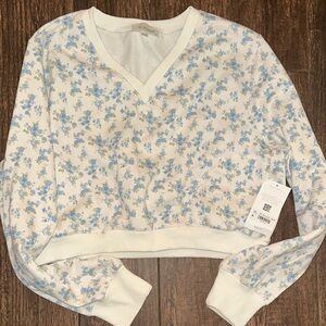 AS Revival Blue Floral Cropped Sweatshirt Top NWT Cottagecore